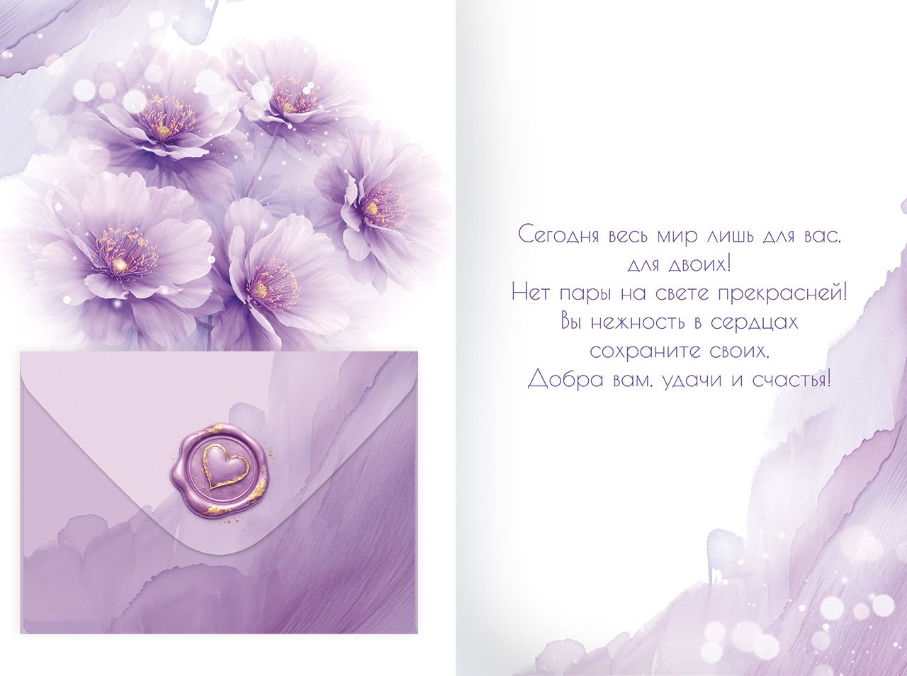 Открытка а5 "в день свадьбы!" + конверт фольга текст