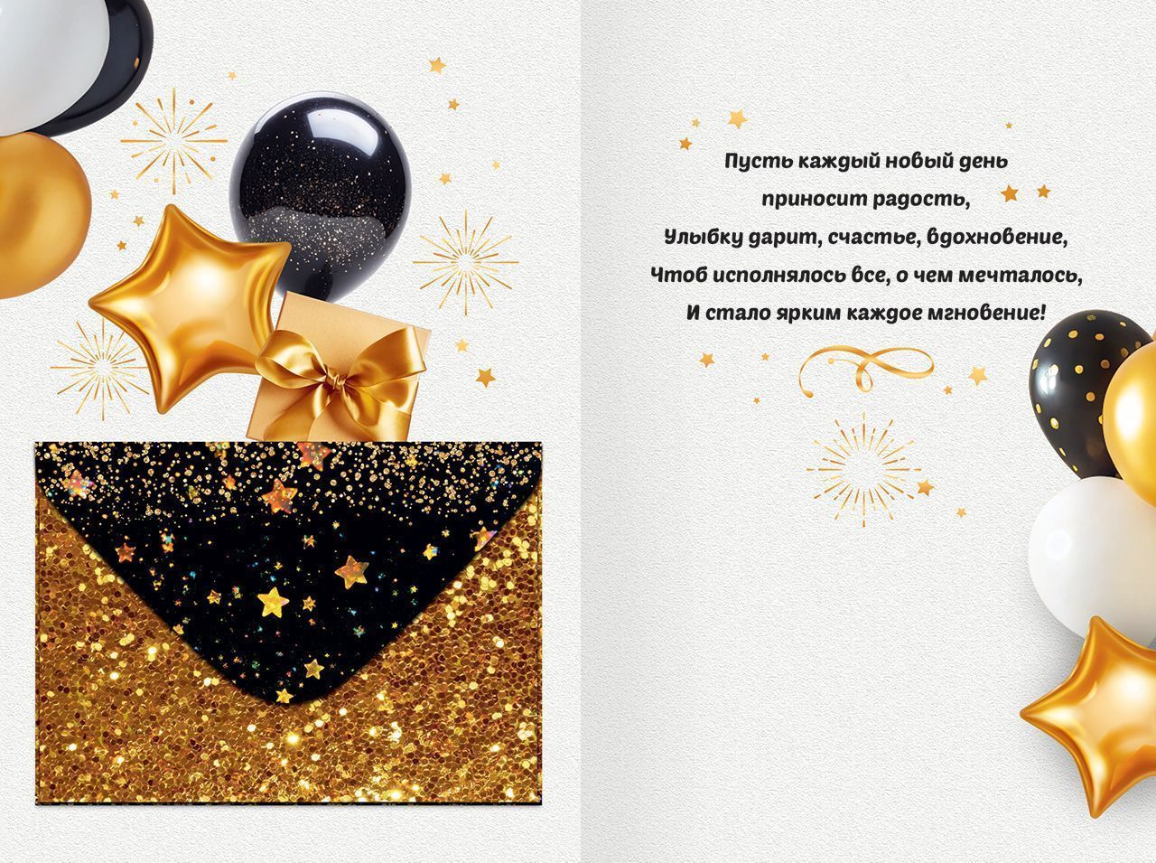 Открытка а5 "с днём рождения!" + конверт фольга текст