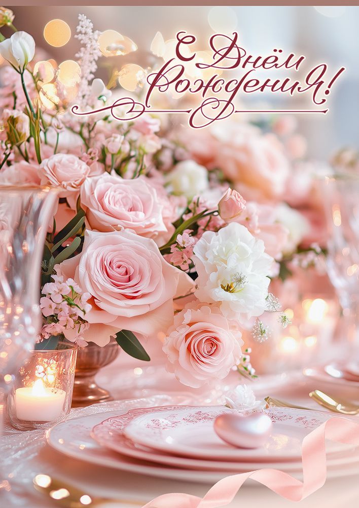 Открытка а4 "с днём рождения!" + карман блёстки текст