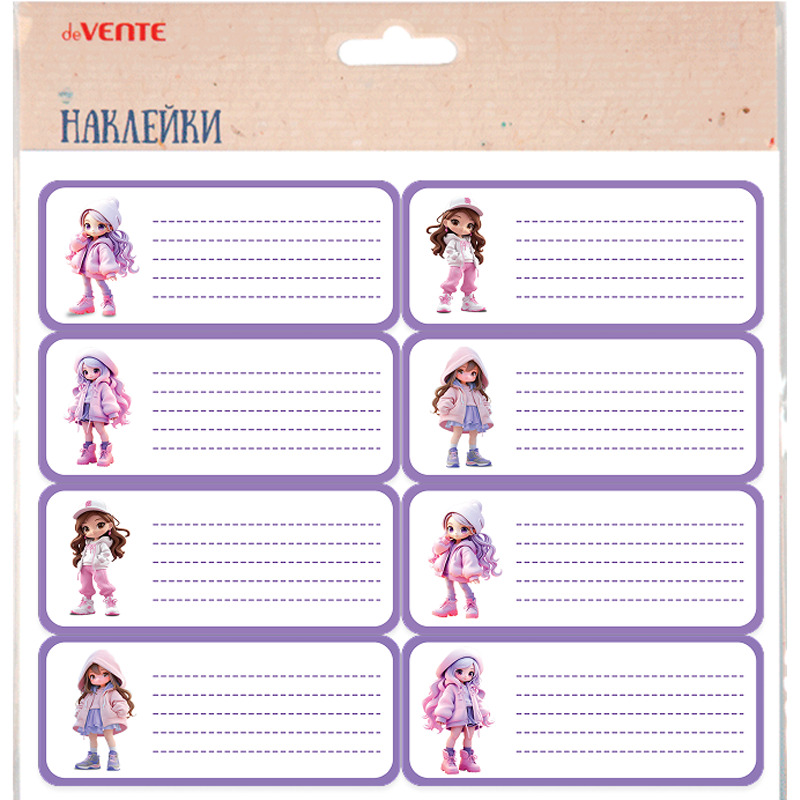 набор наклеек на тетрадь devente "amai menoko" 8шт. Набор наклеек на тетрадь devente "amai menoko" 8шт.