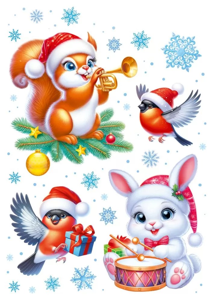 Наклейки витражные "белочка и зайчик" (33,2х23,2см)