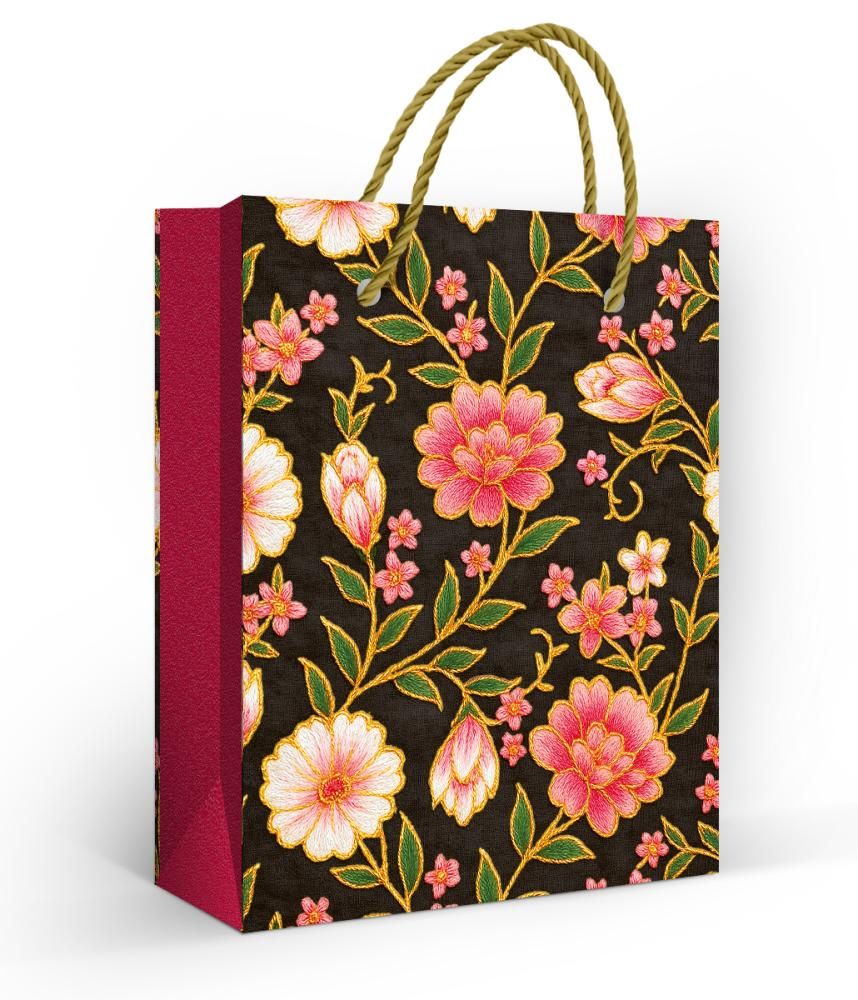 Пакет подарочный "малиновые цветы" (11х13см)