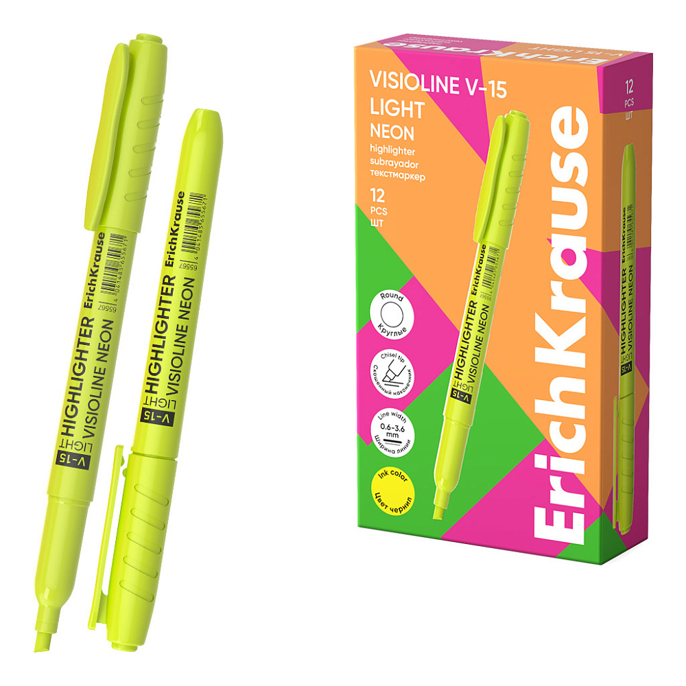 Маркер текстовый erich krause "visioline v-15" light neon жёлтый резец 0,6мм-3,6мм