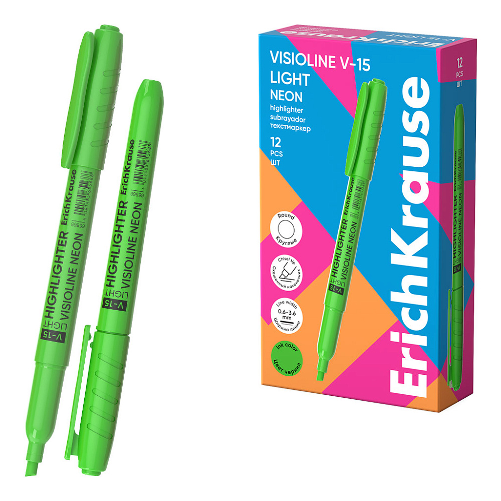 Маркер текстовый erich krause "visioline v-15" light neon зеленый резец 0,6мм-3,6мм