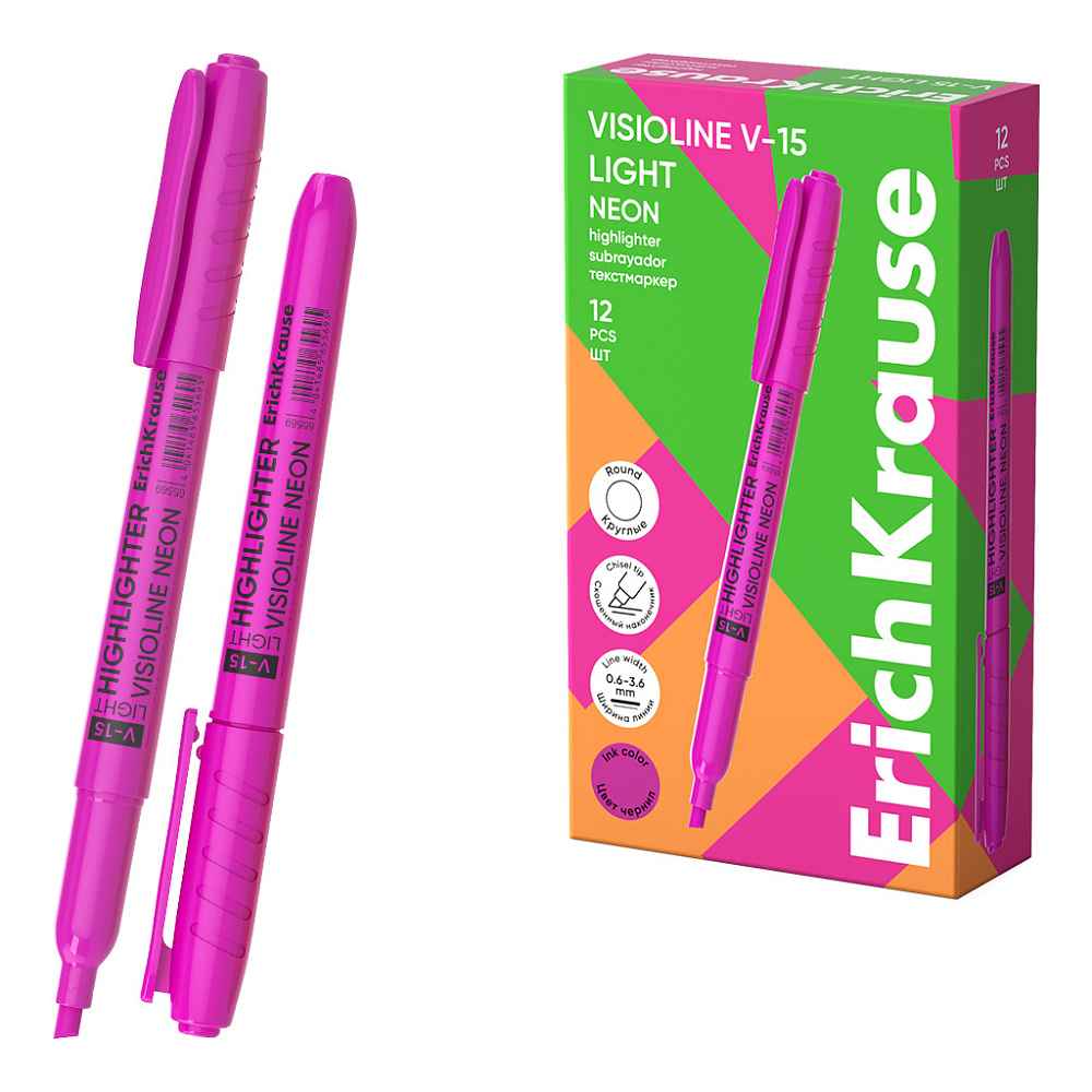 Маркер текстовый erich krause "visioline v-15" light neon розовый резец 0,6мм-3,6мм