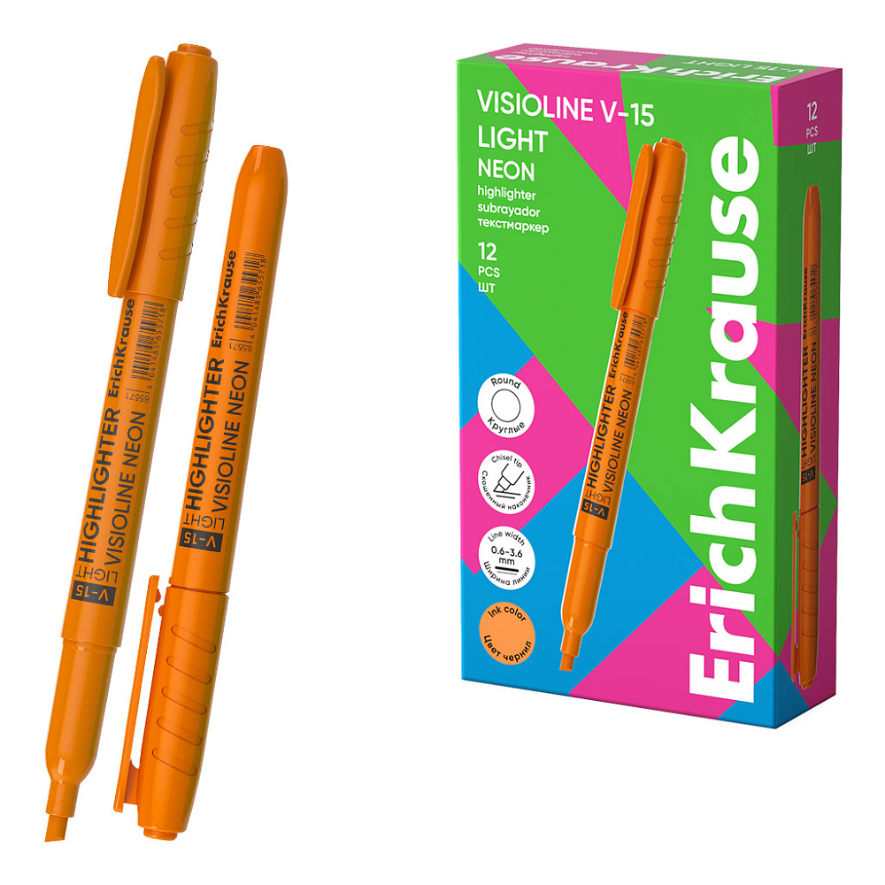 Маркер текстовый erich krause "visioline v-15" light neon оранжевый резец 0,6мм-3,6мм
