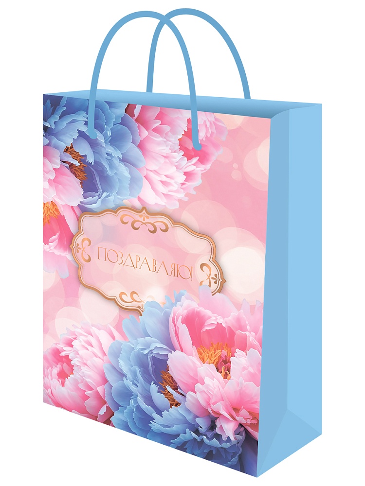 Пакет подарочный "яркие пионы" (32х44х10см)