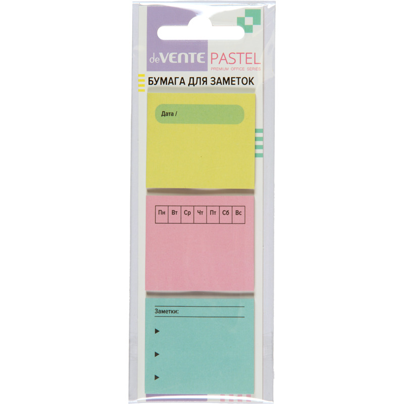 Набор бум. д/зам.с липким краем devente "pastel" 40х35мм 3х20л.