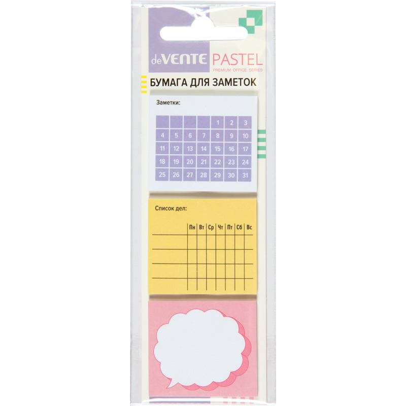 Набор бум. д/зам.с липким краем devente "pastel" 40х35мм 3х20л.