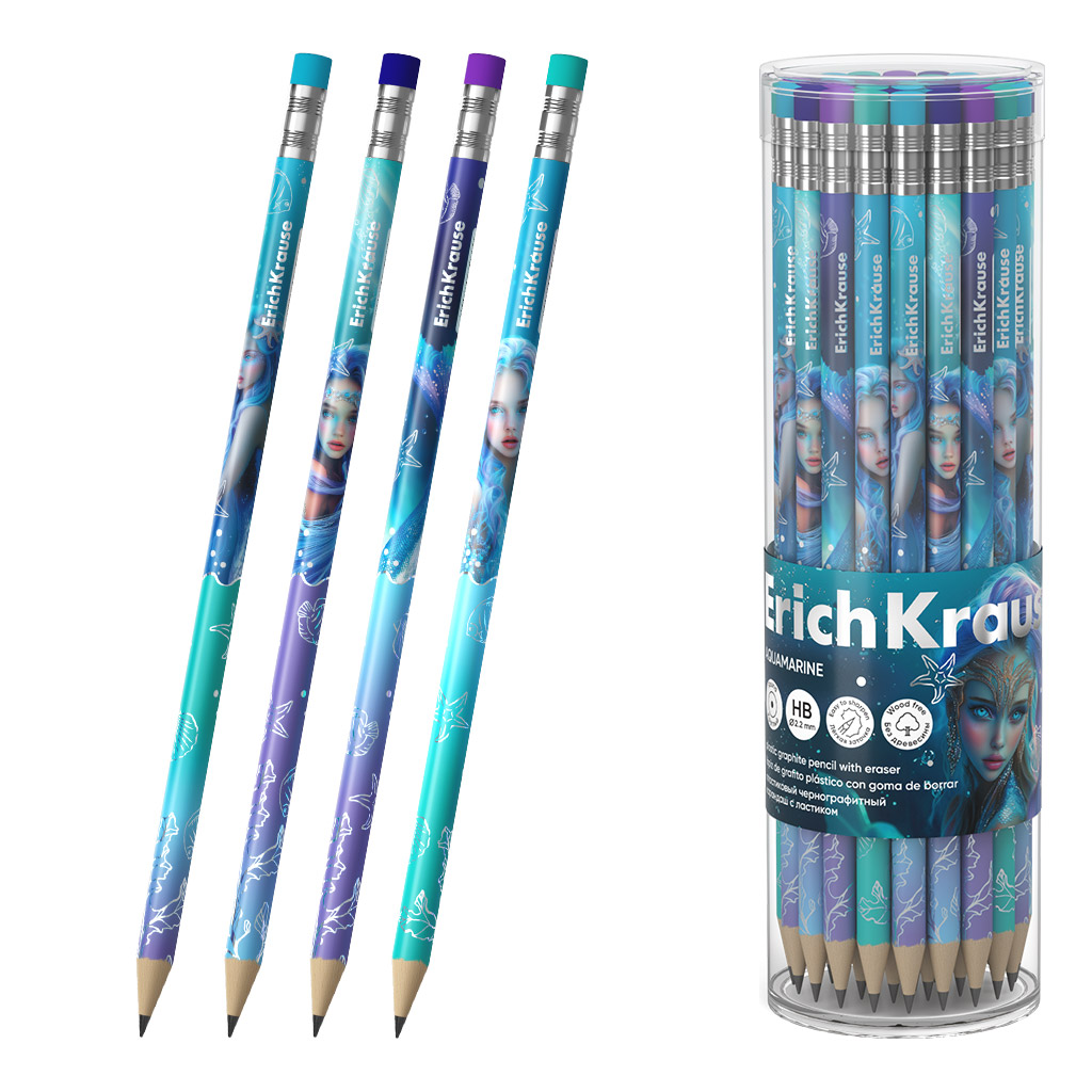 Карандаш с резинкой erich krause "aquamarine" нв круглый пластик