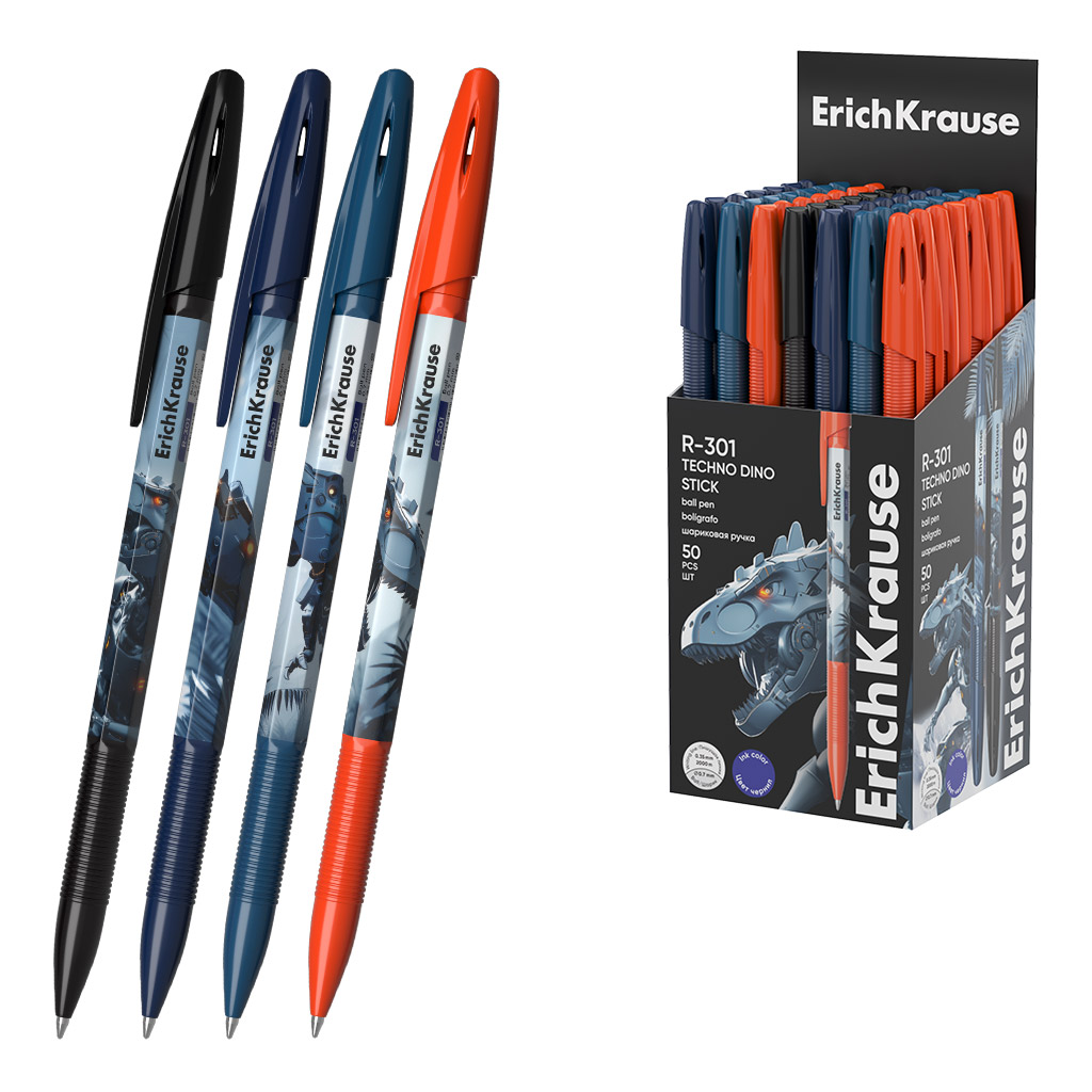 Ручка шар. erich krause "r-301 stick. techno dino" синяя 0,7мм асс-т