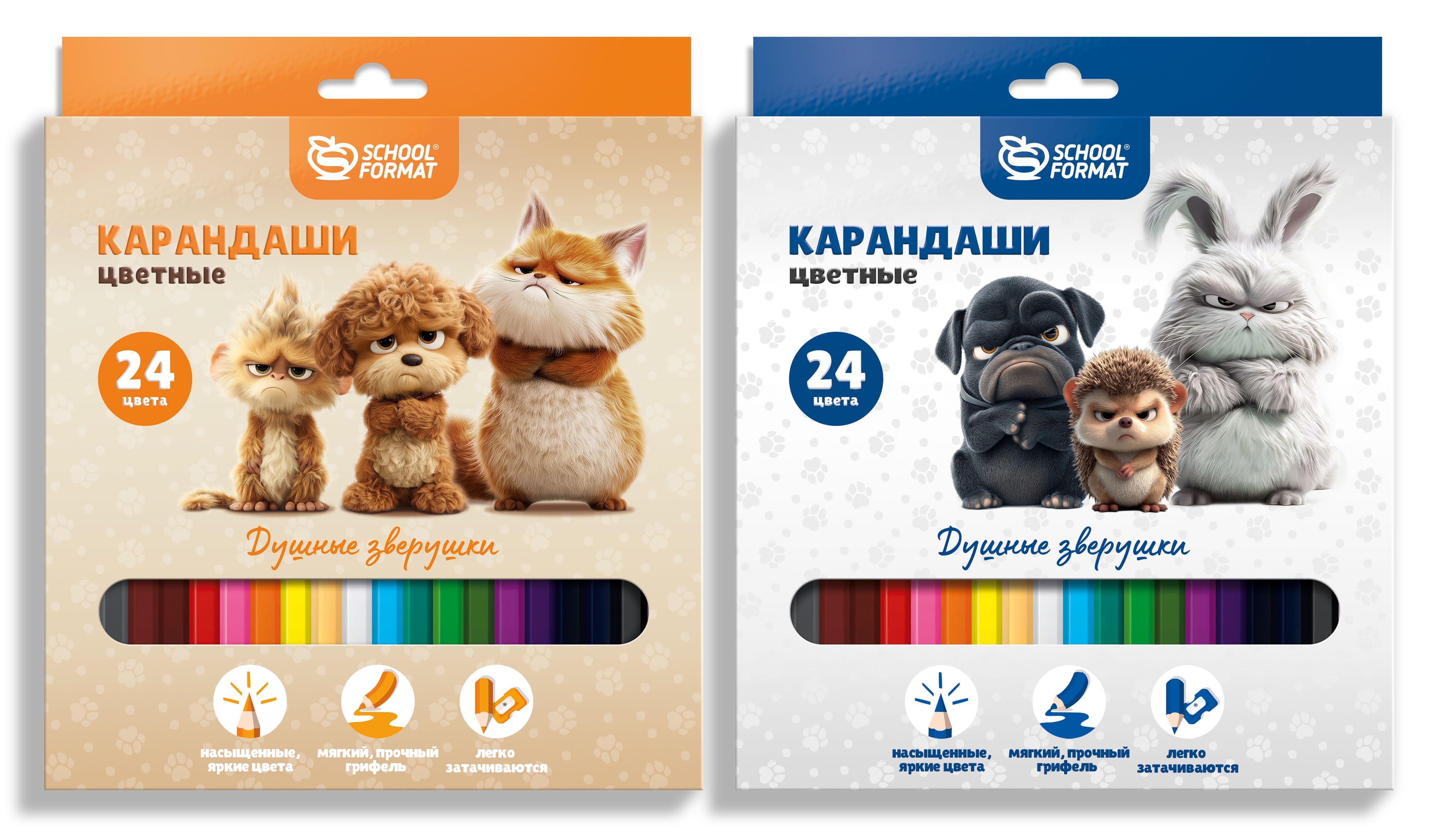 карандаши цветные schoolformat "душные зверушки" 24 цв. асс-т Карандаши цветные schoolformat "душные зверушки" 24 цв. асс-т