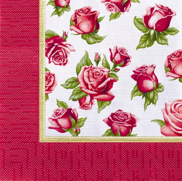 Салфетки бум. 330х330мм 20 шт. 3-сл. "скатерть с красными розами"