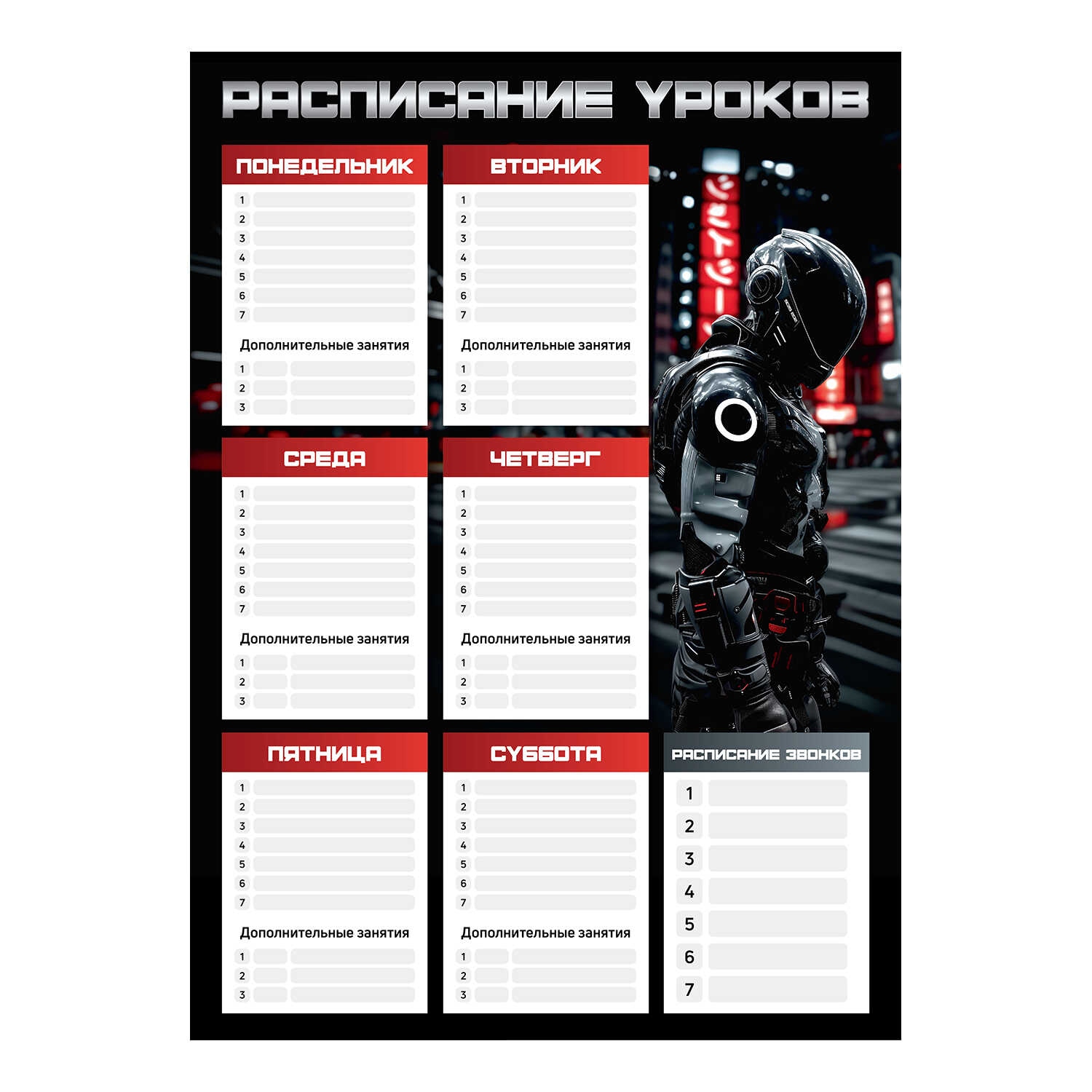 Расписание уроков a3 "гонщик в шлеме" (феникс+) выб.лак