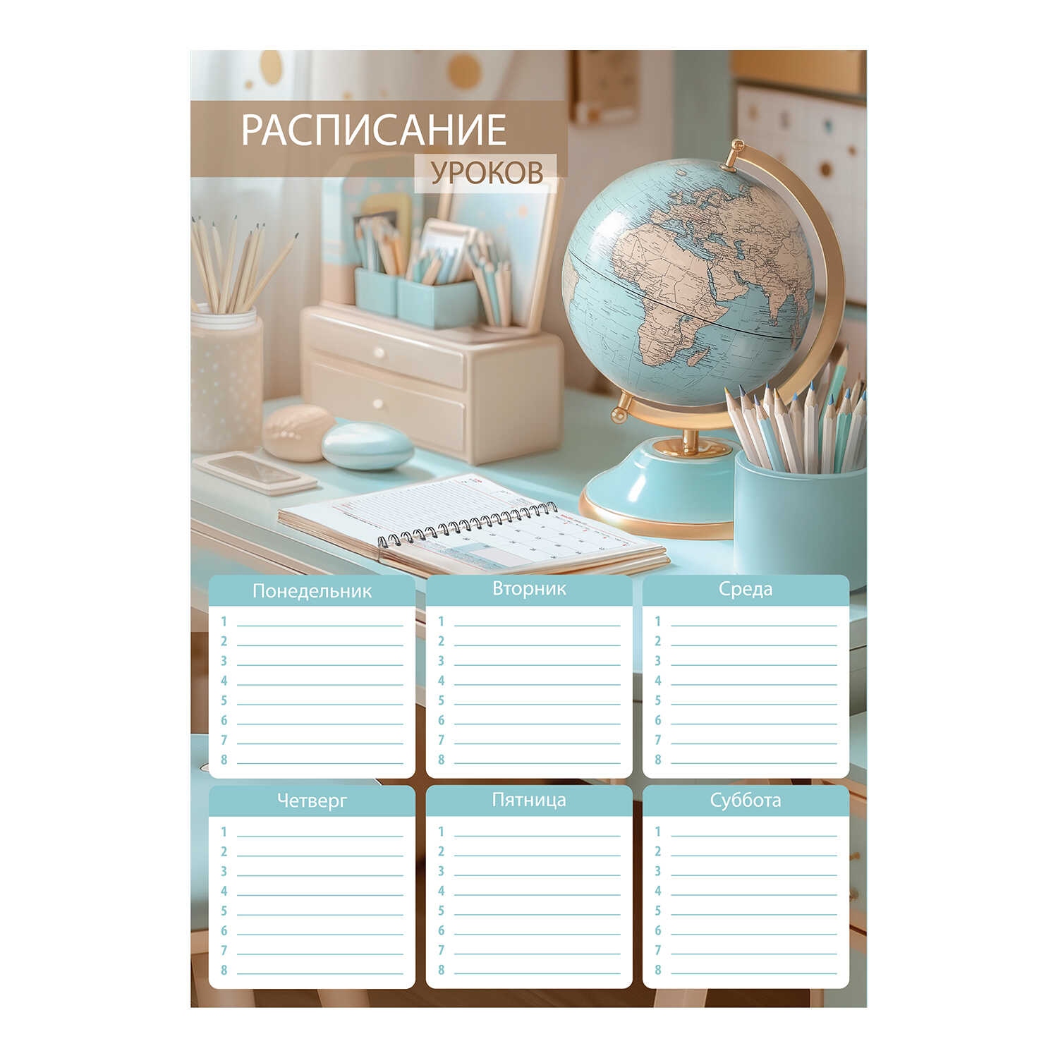 Расписание уроков a4 "глобус" (феникс+) выб.лак
