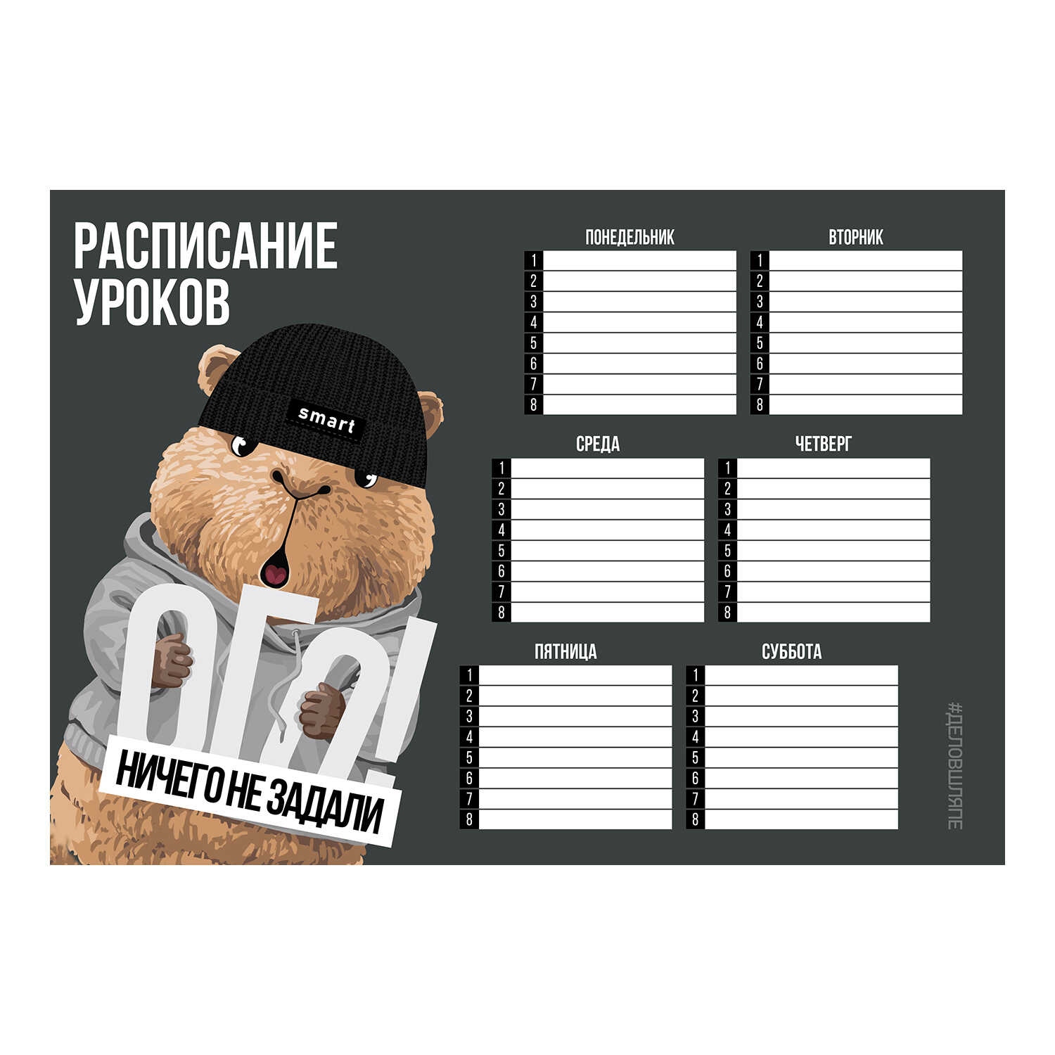 Расписание уроков a4 "капибара в шапке" (феникс+) выб.лак