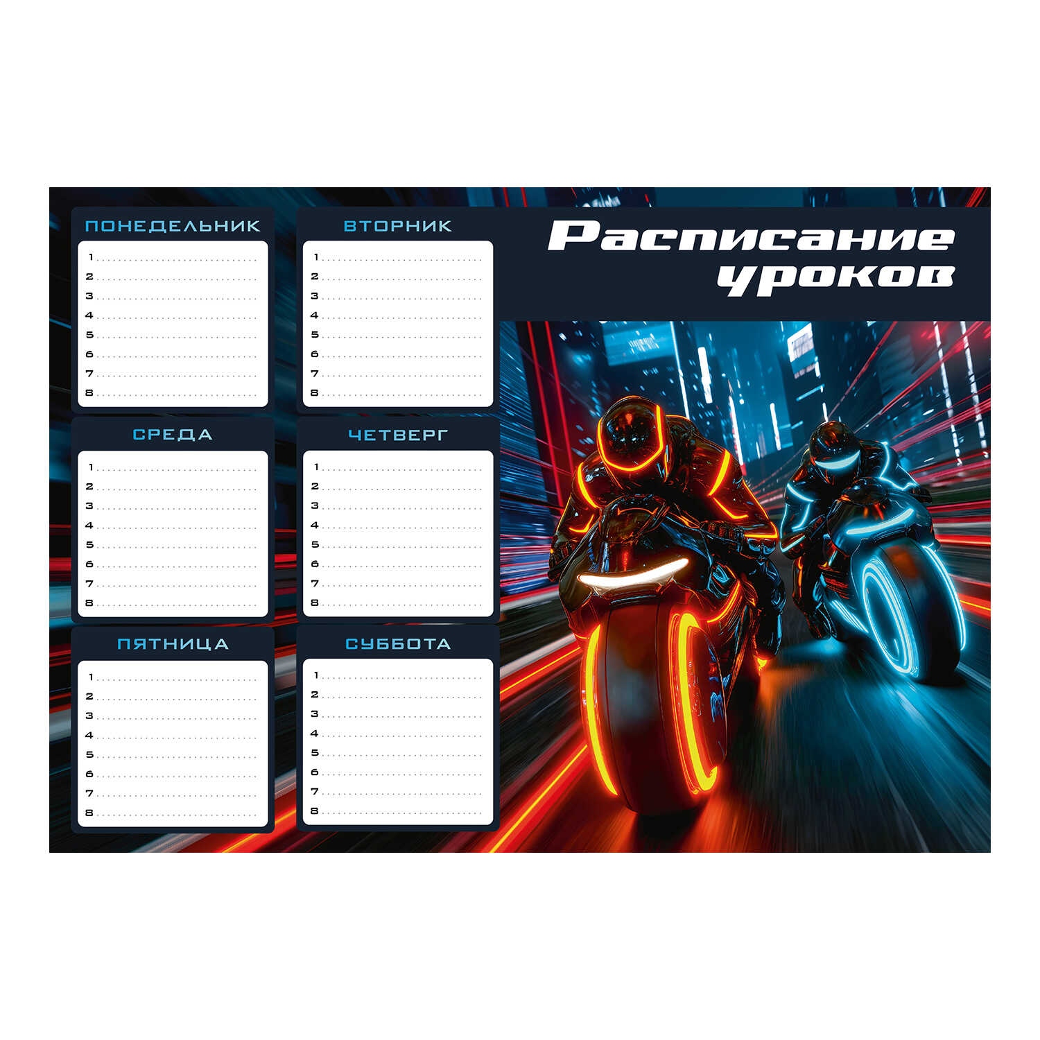 Расписание уроков a4 "ночные мотоциклисты" (феникс+) выб.лак