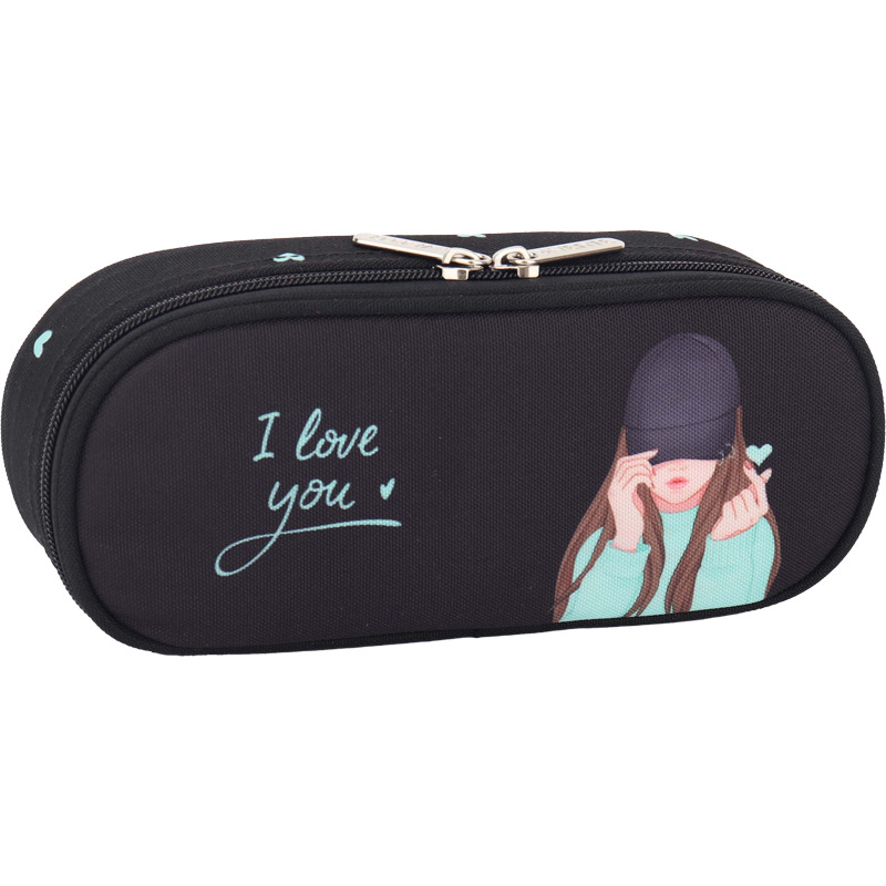 Пенал овал на молнии devente "k-pop heartbeat" 210х80х50мм 2 отдел.,ткань (откид.планка)