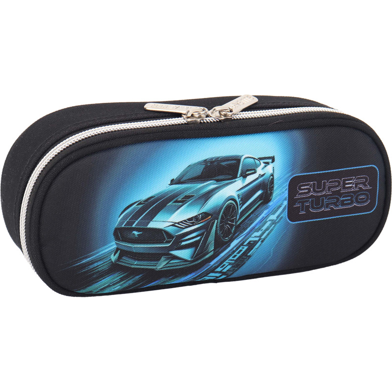 Пенал овал на молнии devente "super turbo" 210х80х50мм 2 отдел.,ткань (откид.планка)