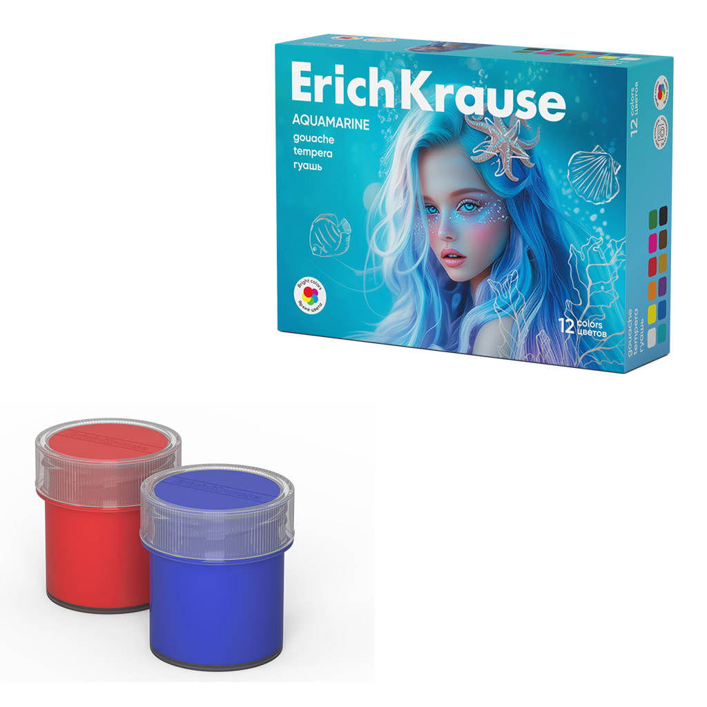 Краски гуашевые "aquamarine" (erich krause) 12цв. 20мл