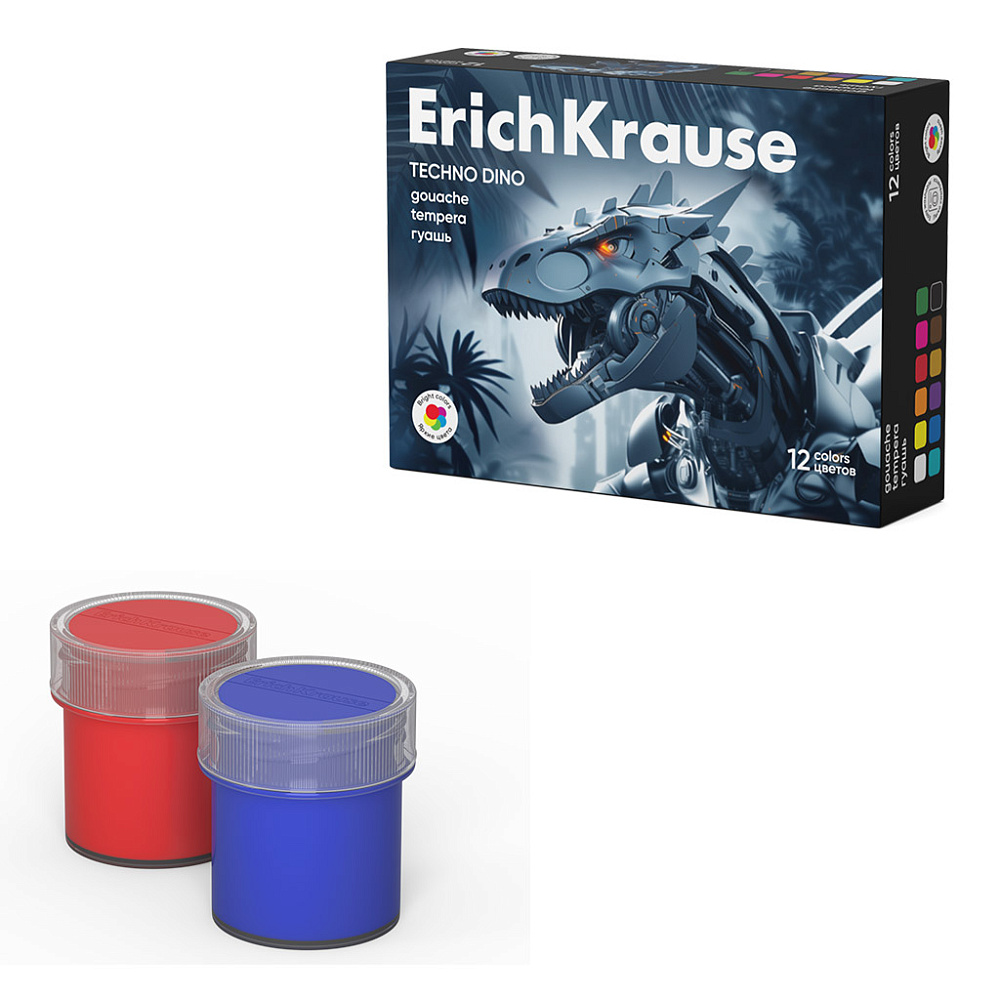 Краски гуашевые "techno dino" (erich krause) 12цв. 17мл