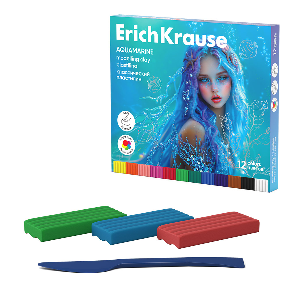 Пластилин "aquamarine" (erich krause) 12цв. 180г, стек