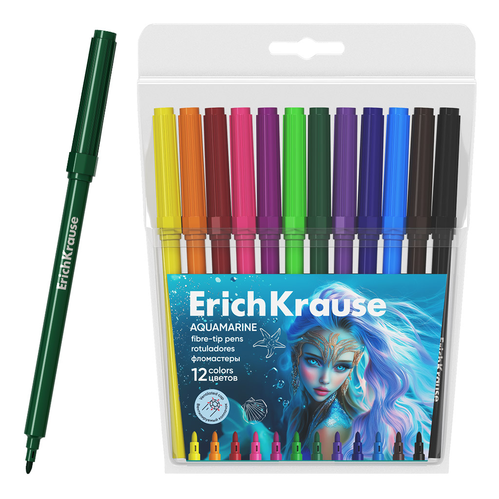 фломастеры "aquamarine" 12цв. (erich krause) вент.колп.,пл/бл. Фломастеры "aquamarine" 12цв. (erich krause) вент.колп.,пл/бл.
