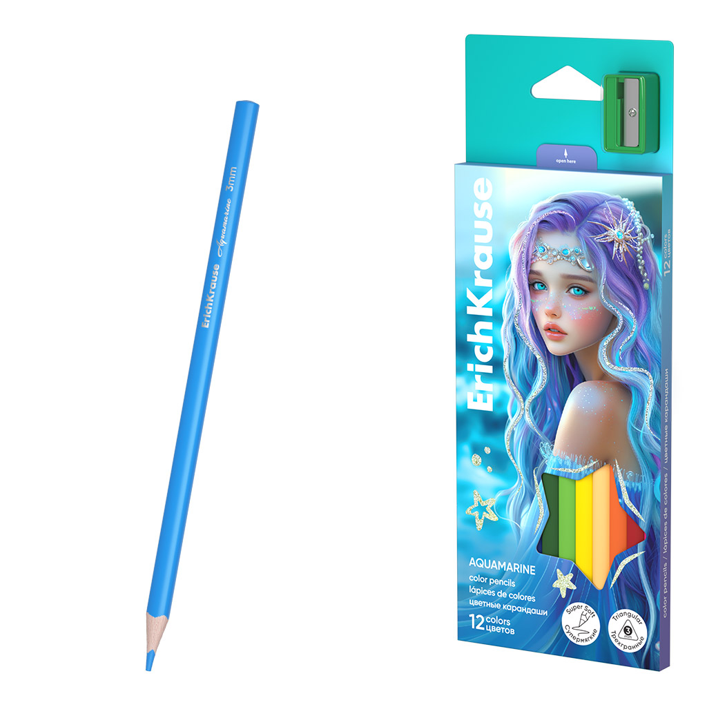 карандаши цветные erich krause "aquamarine" 12цв. трёхгран. Карандаши цветные erich krause "aquamarine" 12цв. трёхгран.