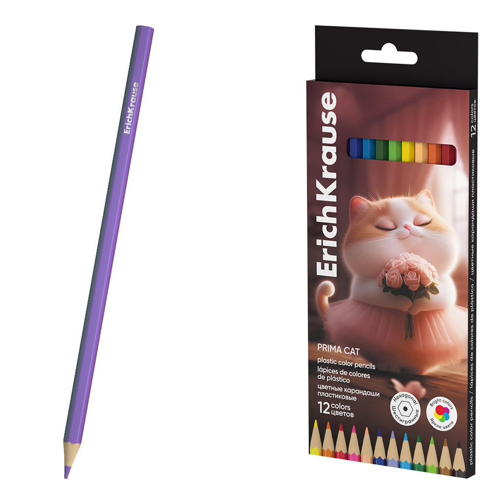 Карандаши цветные erich krause "prima cat" 12цв. шестигран.