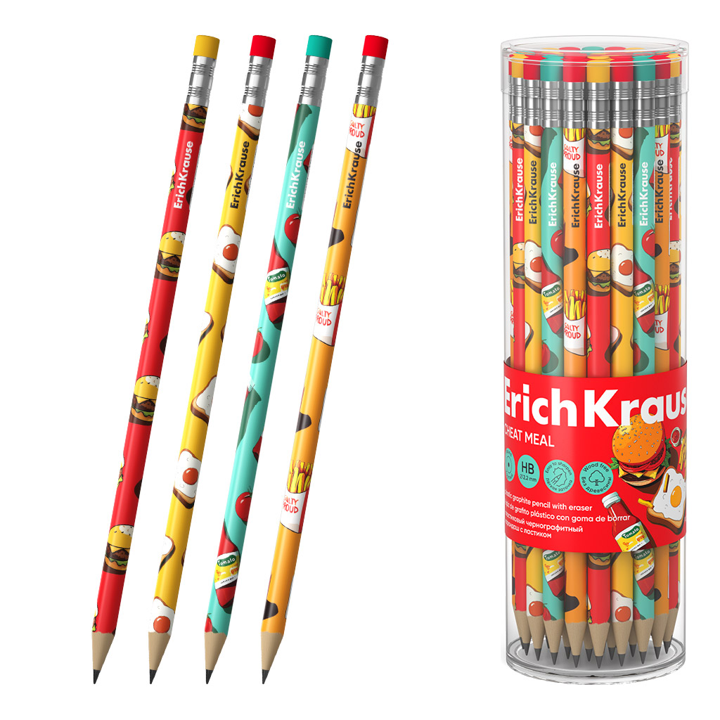 Карандаш с резинкой erich krause "cheat meal" нв круглый пластик