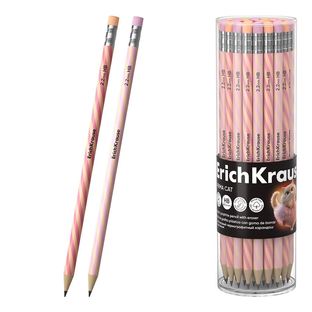 карандаш с резинкой erich krause "prima cat" нв круглый пластик Карандаш с резинкой erich krause "prima cat" нв круглый пластик