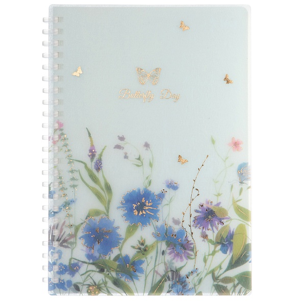 Блокнот а6+ спираль 80л. кл. "бабочки. цветы" (hatber) пласт.обл.
