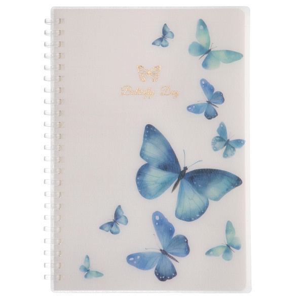 Блокнот а6+ спираль 80л. кл. "бабочки" (hatber) пласт.обл.