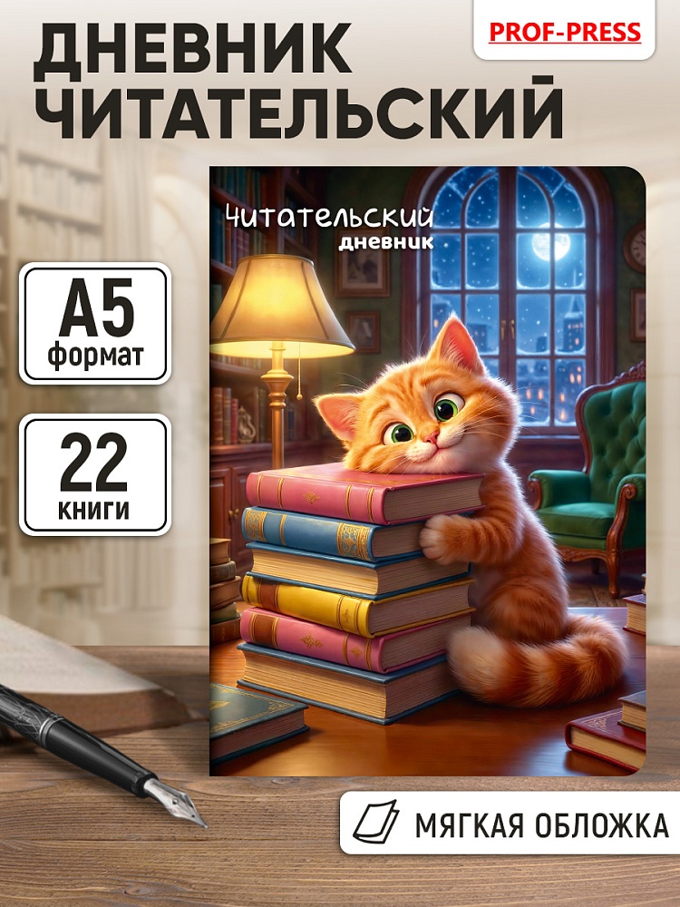 Дневник читательский а5 24л. "котик с книгами" (проф-пресс)