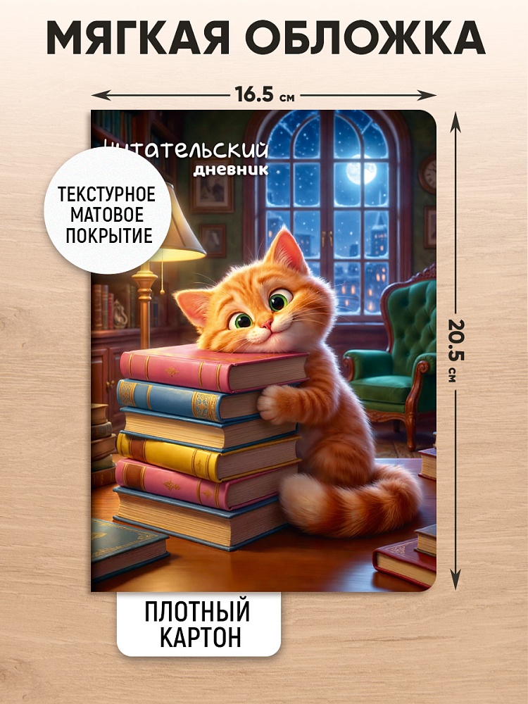 Дневник читательский а5 24л. "котик с книгами" (проф-пресс)