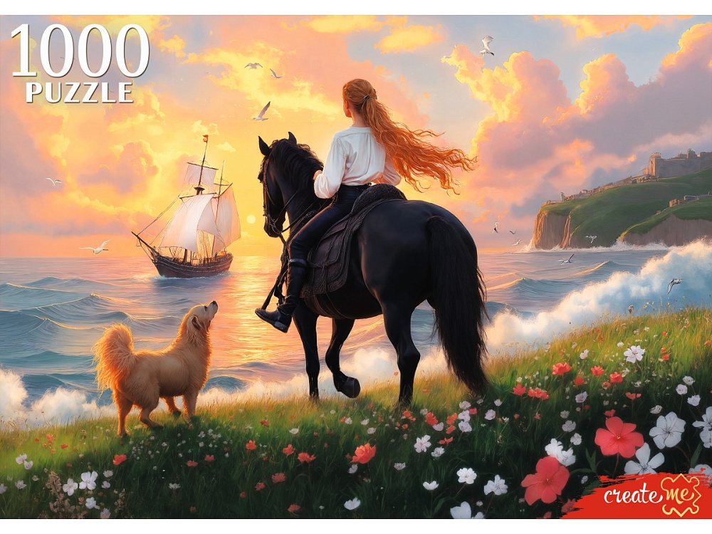 Пазлы 1000 дет. "лошадь на закате" (рыжий кот)