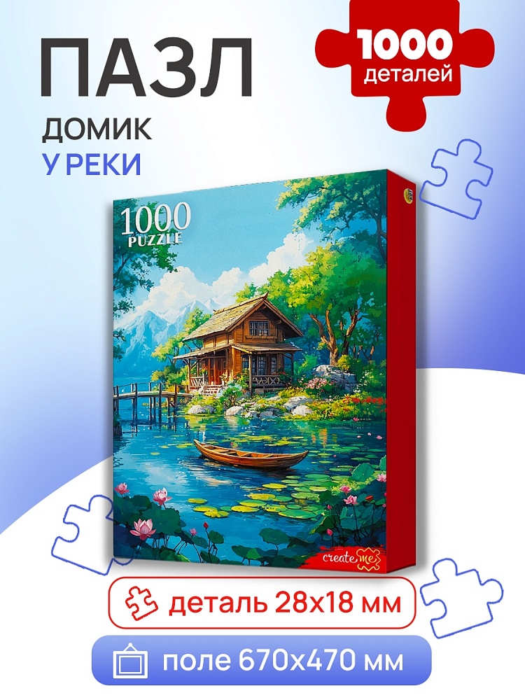 Пазлы 1000 дет. "домик у реки" (рыжий кот)