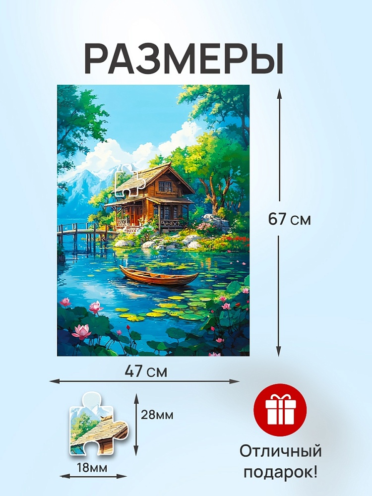 Пазлы 1000 дет. "домик у реки" (рыжий кот)