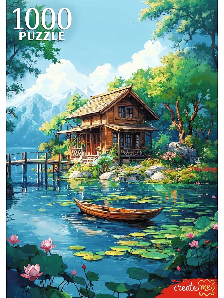 Пазлы 1000 дет. "домик у реки" (рыжий кот)