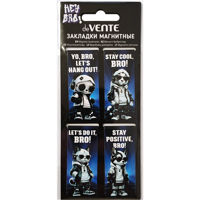 Закладка д/книг магнитная devente "hey bro" 4шт.