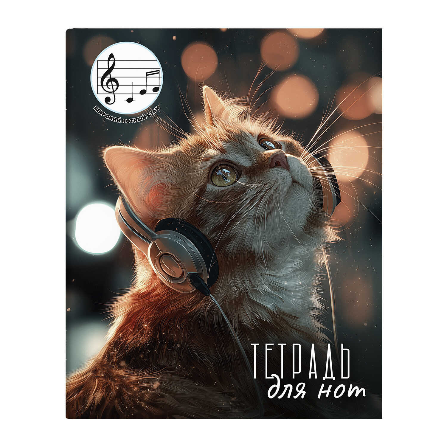 тетрадь для нот а5+ 24л. "котёнок в наушниках" (феникс+) широкий нотный стан Тетрадь для нот а5+ 24л. "котёнок в наушниках" (феникс+) широкий нотный стан