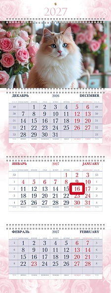 Календарь настенный 3-блочный 2027 "шикарные коты" + 5 постеров + бегунок