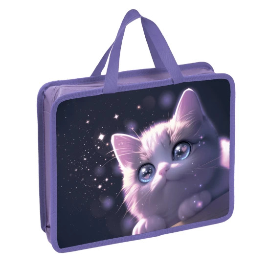 папка-портфель пласт. а4+ кокос "first love cat" 26х33см на молнии с ручками Папка-портфель пласт. а4+ кокос "first love cat" 26х33см на молнии с ручками
