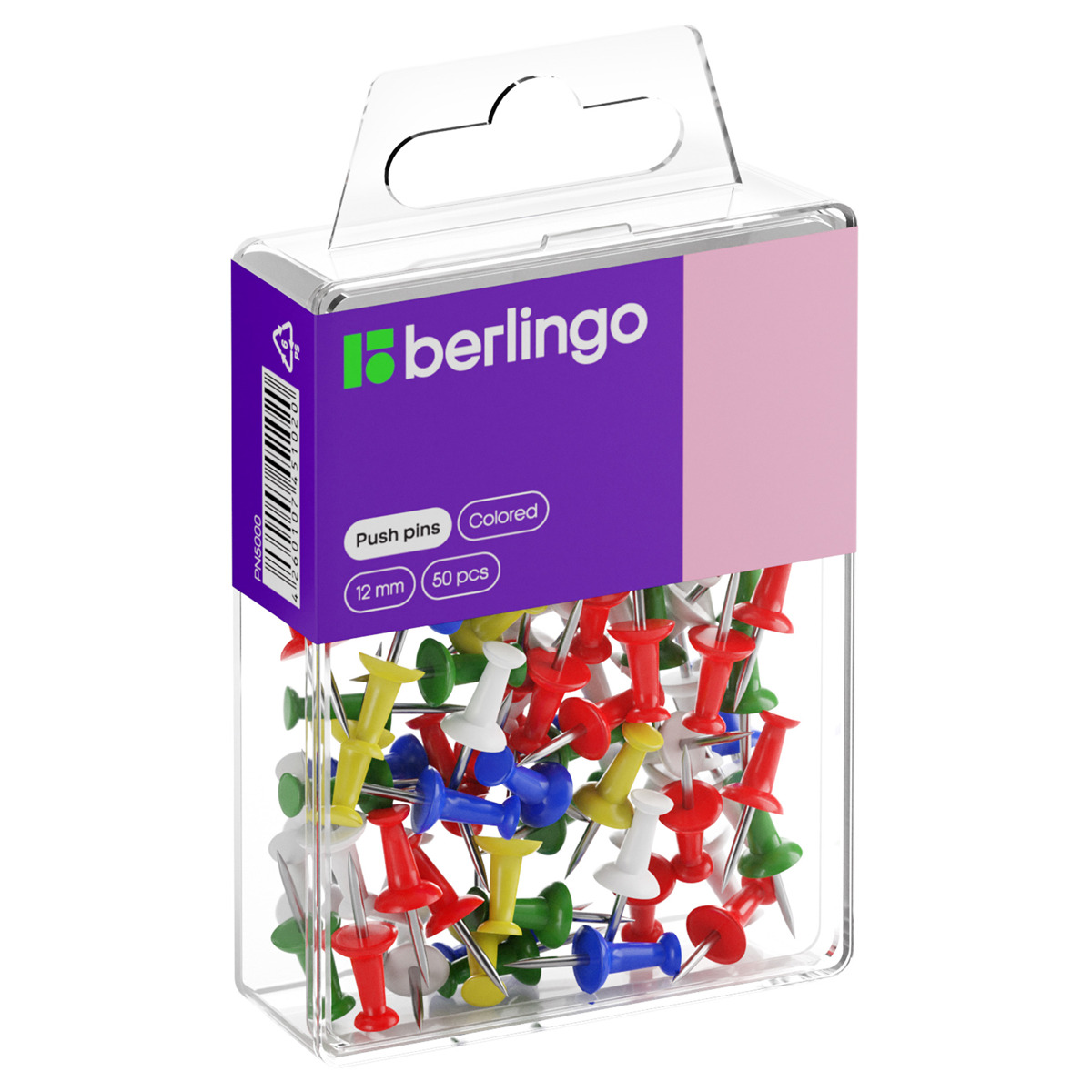 Кнопка-гвоздик силовая berlingo 50шт. цветные пласт.упак.