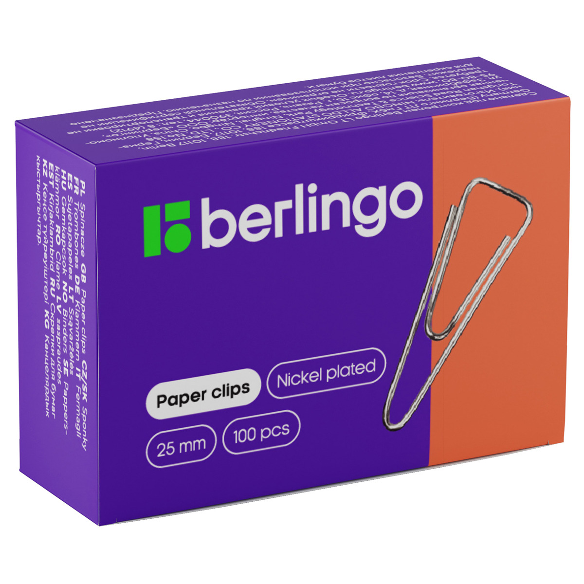 Скрепки 25мм никелиров. berlingo 100шт. треуг. карт.упак.