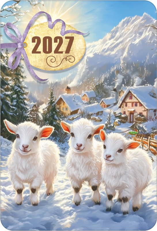 Календарь карманный 2027 "три ягнёнка зимой у деревни"