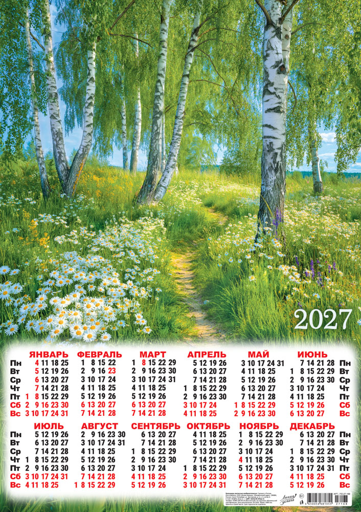 Календарь настенный 2027 а2 "природа. березовая роща"