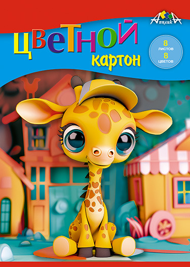Картон цветной а5 8л. 8цв. немелованный (папка)