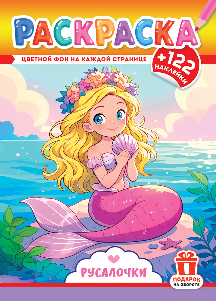 раскраска "русалочки" с наклейками а4 цветной фон Раскраска "русалочки" с наклейками а4 цветной фон