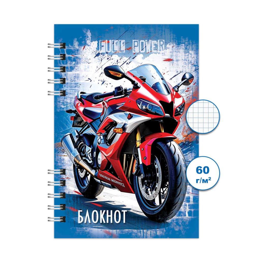 Блокнот а6 гребень 80л. "мото"